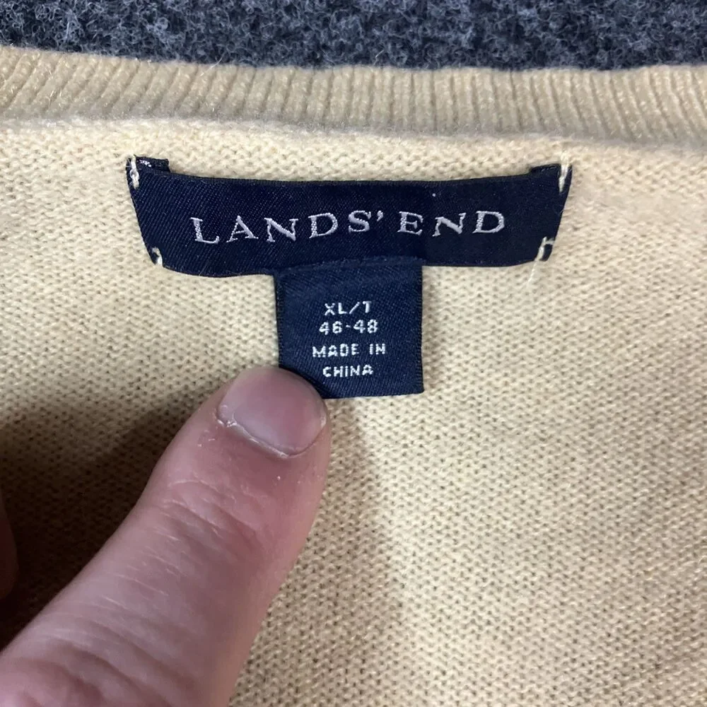 Vintage Lands’ End 100% Cashmere Sweater Men’s XL Yellow V Neck Pullover